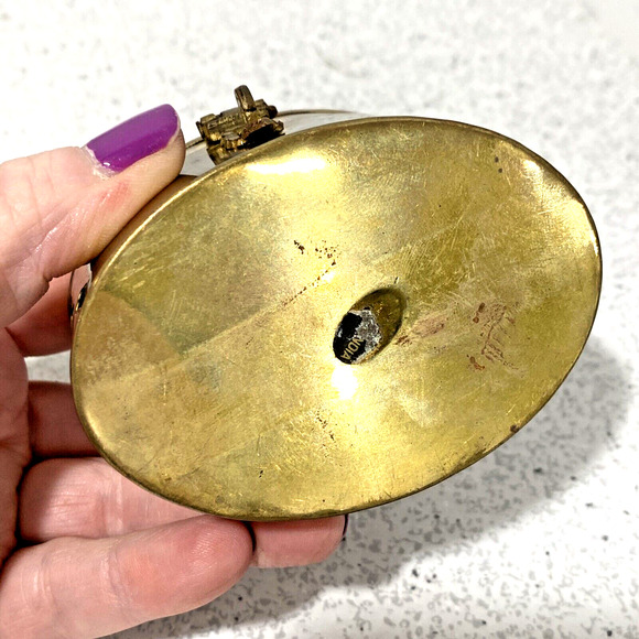 Miniature Brass Cricket Box Top Handle Pierced Metal Oval Hinged Lid Decorative - Picture 8 of 10